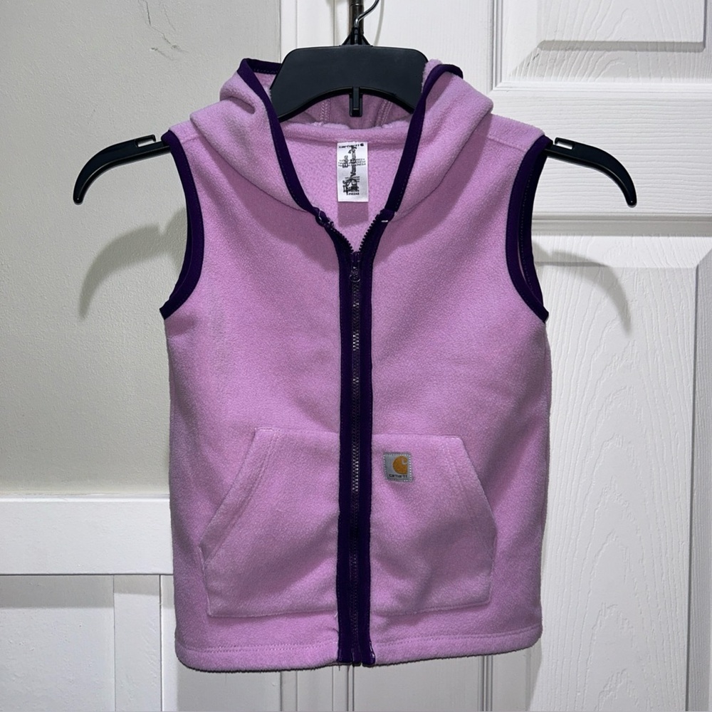Carhartt Toddler Fleece Hooded Zip Up Vest In Purple Size 4T